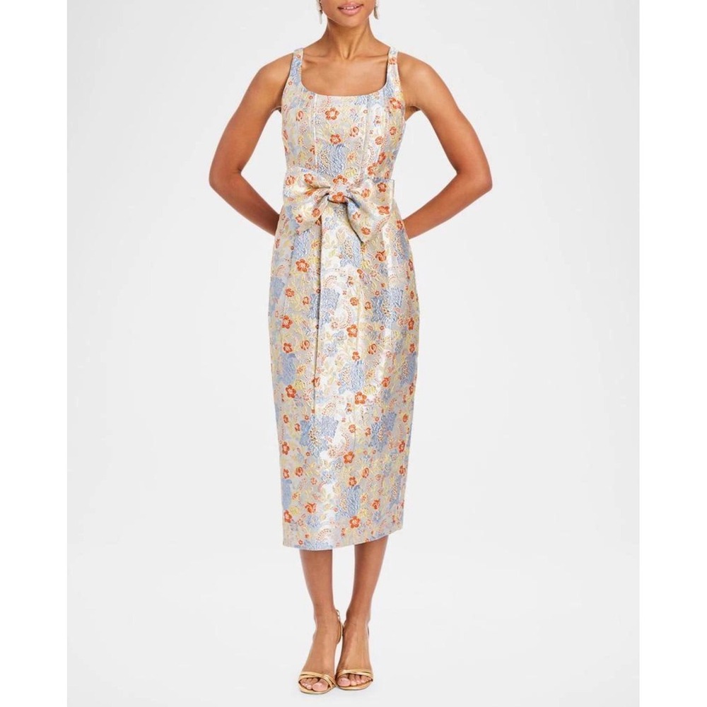 Mestiza New York Audrey Metallic Jacquard Bow Midi Dress 10 Wedding NWT